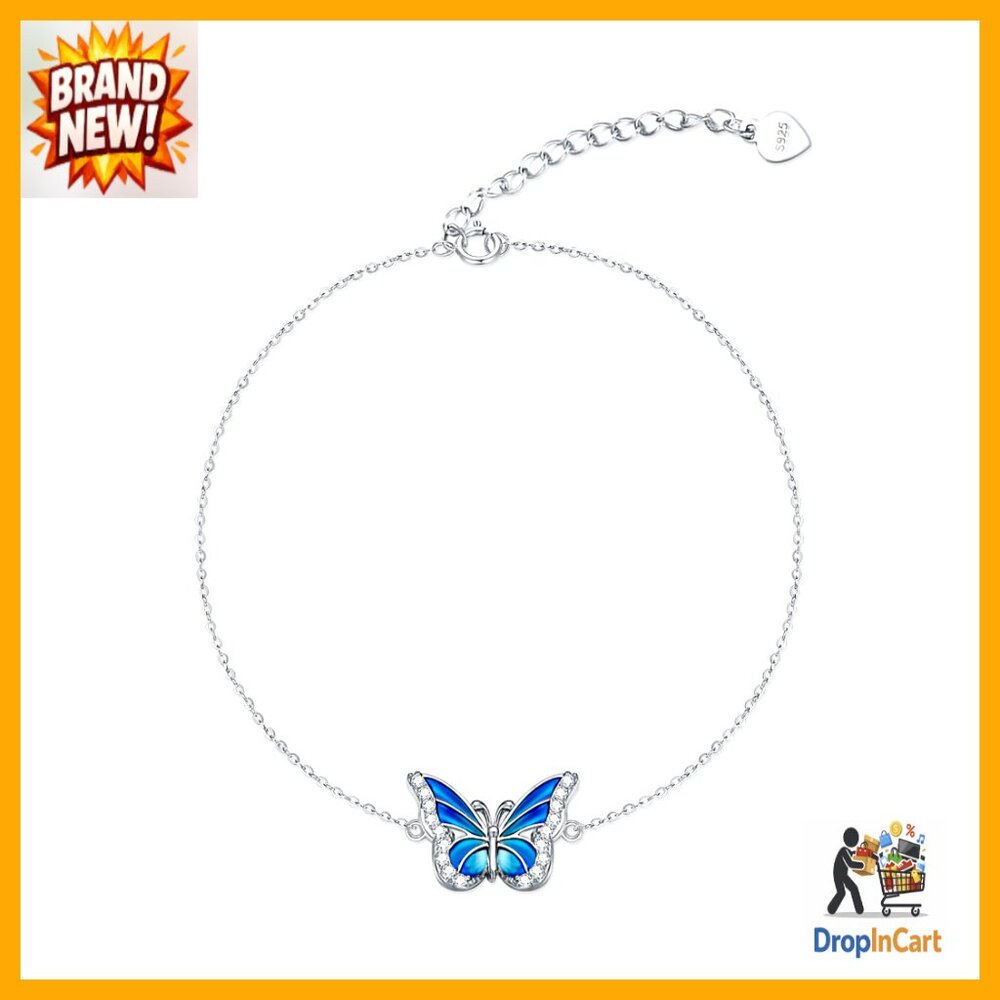 Sterling Silver Diamond Butterfly Ankle Bracelet Elegant Fine Jewelry Gift